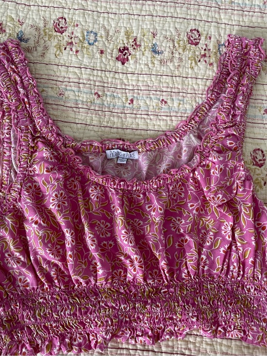 Patrons of Peace Tops - Patrons of Peace Pink Floral Smocked Tank Top